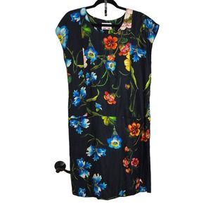 Biya Johnny Was Womens Dress Linen Black Red Blue Floral Drop Waist Shift Size S